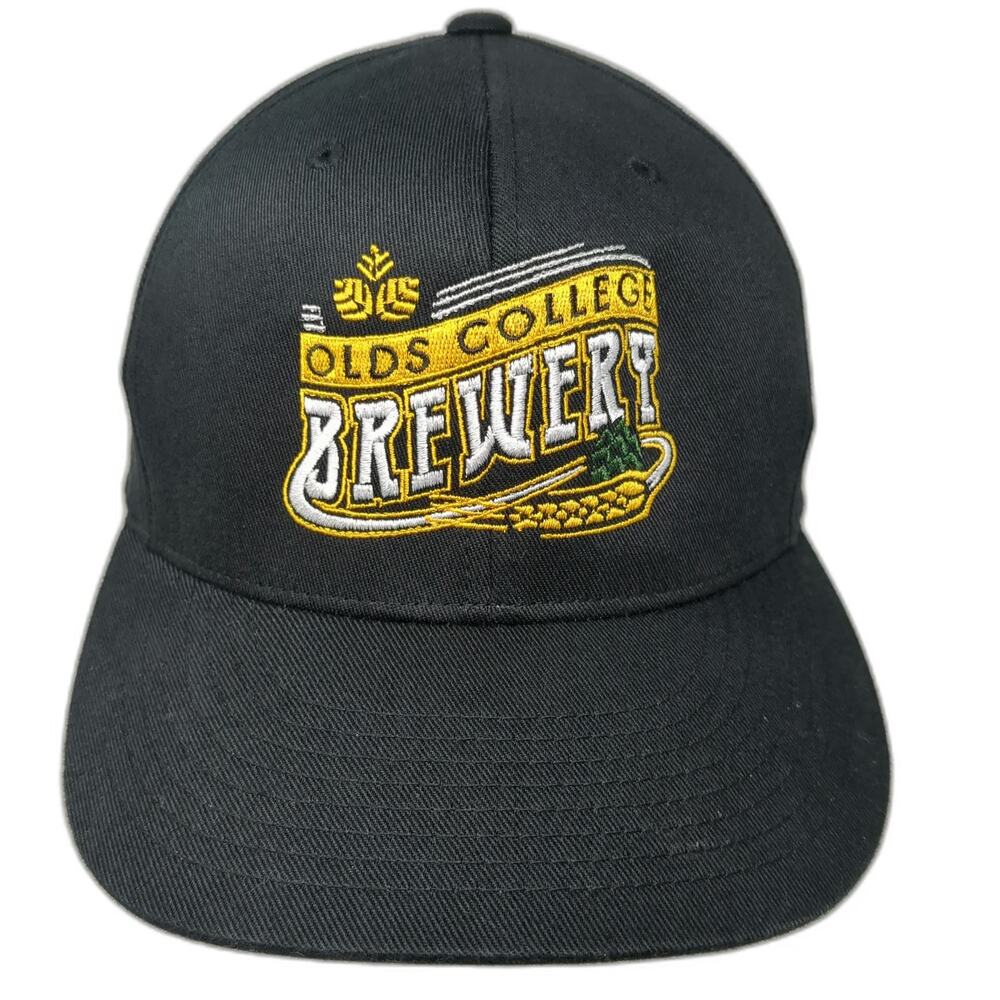 Flexfit Baseball Cap Black Yellow White Green XL Olds College Brewery Logo Hat